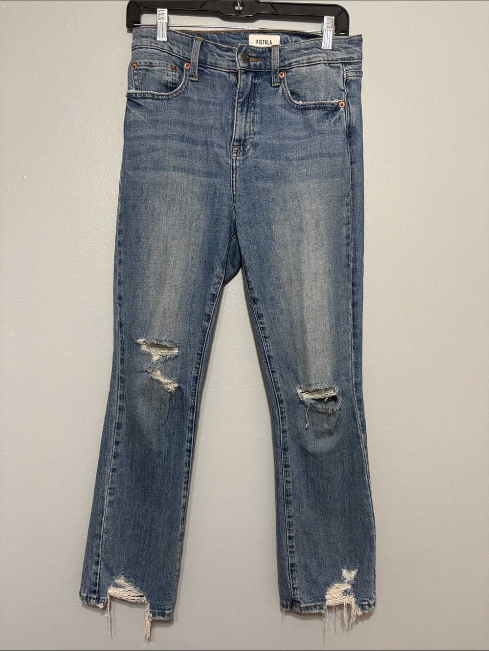 pistola Women's Light Blue Distressed Straight-Leg Jeans